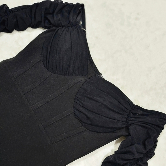 Little Black Dress ✦ Drop Waist Bodycon ✦ Long Sheer Sleeves + Padded Bust ✦ XS - Picture 8 of 17